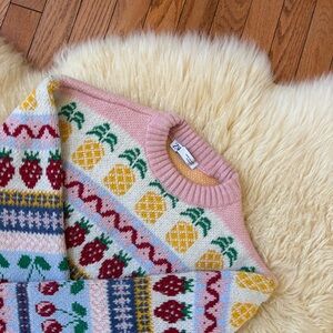 Zara Knit Crop Fruit Crewneck Sweater